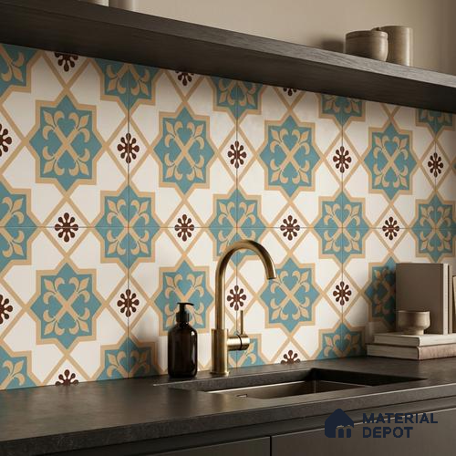 Moroccan Wall & Floor Tile TL 11107 Riviera Petal 1 ft x 1 ft Ceramic Matte Finish Tile - 10 mm | Suitable For Bathroom, Balcony & Kitchen Backsplash
