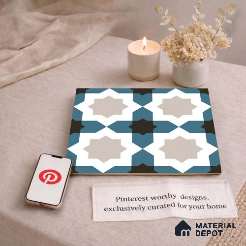 Moroccan Wall & Floor Tile TL 11113 Azure Star Mosaic 1 ft x 1 ft Ceramic Matte Finish Tile - 10 mm | Suitable For Bathroom, Balcony & Kitchen Backsplash