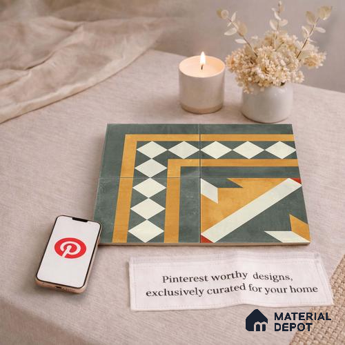Moroccan Wall & Floor Corner 1 Carpet Tile TL 11212 Ivory Regent 1 ft x 1 ft Ceramic Matte Finish Tile - 10 mm | Suitable For Bathroom, Balcony & Kitchen Backsplash