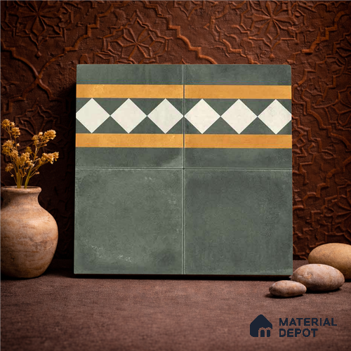 Moroccan Wall & Floor Border 3 Carpet Tile TL 11215 Olive Lattice 1 ft x 1 ft Ceramic Matte Finish Tile - 10 mm | Suitable For Bathroom, Balcony & Kitchen Backsplash