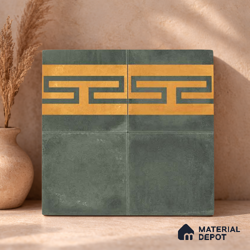 Moroccan Wall & Floor Border 4 Carpet Tile TL 11217 Olive Maze 1 ft x 1 ft Ceramic Matte Finish Tile - 10 mm | Suitable For Bathroom, Balcony & Kitchen Backsplash