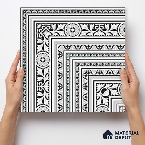 Moroccan Monochrome Wall & Floor Carpet Corner Tile TL 11152 Baroque Laurel 1 ft x 1 ft Ceramic Matte Finish Tile - 10 mm | Suitable For Living Room, Kitchen, Dining Area