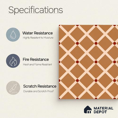 Moroccan Wall & Floor Carpet Center Tile TL 11176 Terracotta Lattice 1 ft x 1 ft Ceramic Matte Finish Tile - 10 mm | Suitable For Bathroom, Balcony & Kitchen Backsplash