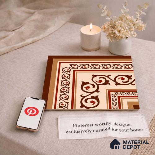 Moroccan Wall & Floor Carpet Corner Tile TL 11178 Russet Arabesque 1 ft x 1 ft Ceramic Matte Finish Tile - 10 mm | Suitable For Bathroom, Balcony & Kitchen Backsplash