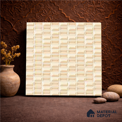 Faux Subway Wall Tile TL 11322 Beige Prism 1 ft x 1 ft Ceramic Glossy Finish Tile - 10 mm | Suitable For Bathroom, Balcony & Kitchen Backsplash