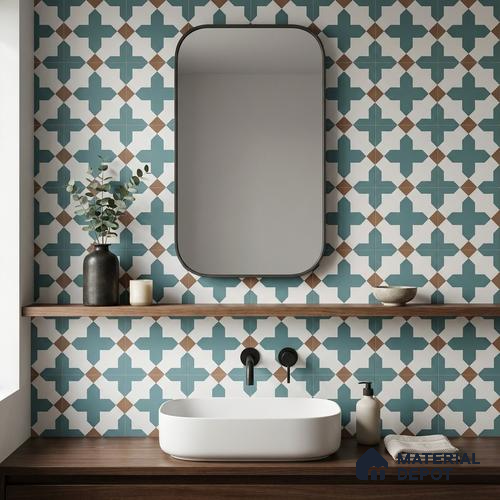 Moroccan Wall & Floor Tile TL 11108 Azure Lattice 1 ft x 1 ft Ceramic Matte Finish Tile - 10 mm | Suitable For Bathroom, Balcony & Kitchen Backsplash