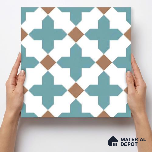 Moroccan Wall & Floor Tile TL 11108 Azure Lattice 1 ft x 1 ft Ceramic Matte Finish Tile - 10 mm | Suitable For Bathroom, Balcony & Kitchen Backsplash