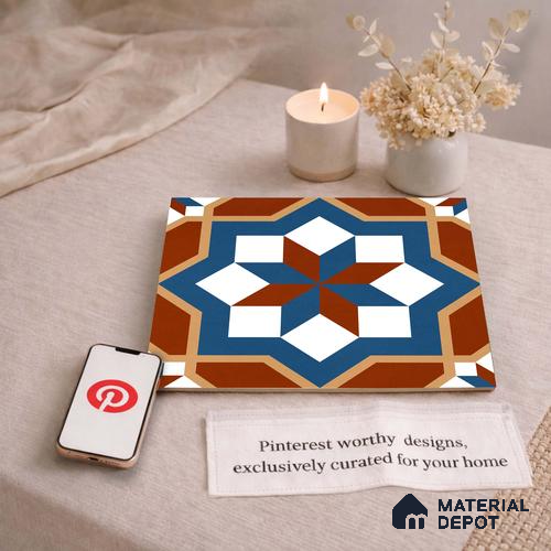 Moroccan Wall & Floor Tile TL 11126 Rustic Starburst 1 ft x 1 ft Ceramic Matte Finish Tile - 10 mm | Suitable For Bathroom, Balcony & Kitchen Backsplash