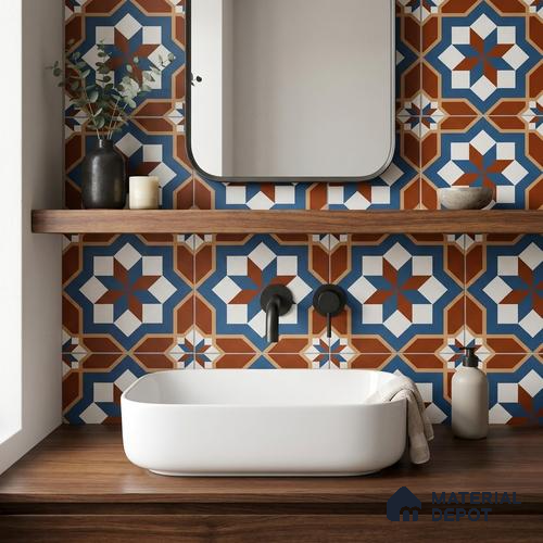 Moroccan Wall & Floor Tile TL 11126 Rustic Starburst 1 ft x 1 ft Ceramic Matte Finish Tile - 10 mm | Suitable For Bathroom, Balcony & Kitchen Backsplash