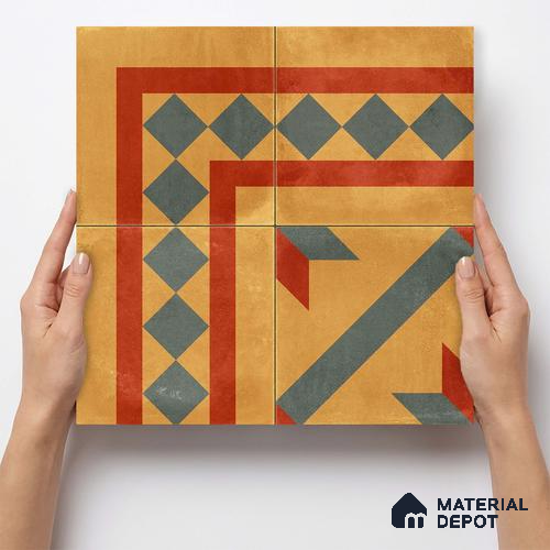 Moroccan Wall & Floor Corner 1 Carpet Tile TL 11194 Ochre Mosaic 1 ft x 1 ft Ceramic Matte Finish Tile - 10 mm | Suitable For Bathroom, Balcony & Kitchen Backsplash