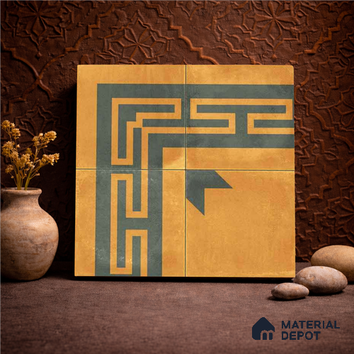 Moroccan Wall & Floor Corner 2 Carpet Tile TL 11195 Maze Mustard 1 ft x 1 ft Ceramic Matte Finish Tile - 10 mm | Suitable For Bathroom, Balcony & Kitchen Backsplash