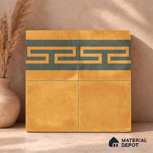 Moroccan Wall & Floor Border 4 Carpet Tile TL 11199 Maze Ochre 1 ft x 1 ft Ceramic Matte Finish Tile - 10 mm | Suitable For Bathroom, Balcony & Kitchen Backsplash
