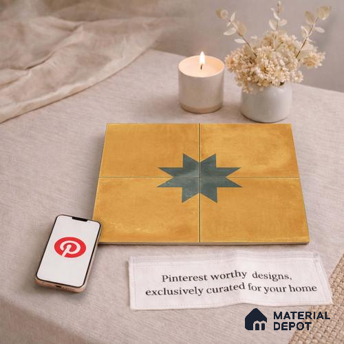 Moroccan Wall & Floor Center 3 Carpet Tile TL 11200 Mustard Star 1 ft x 1 ft Ceramic Matte Finish Tile - 10 mm | Suitable For Bathroom, Balcony & Kitchen Backsplash