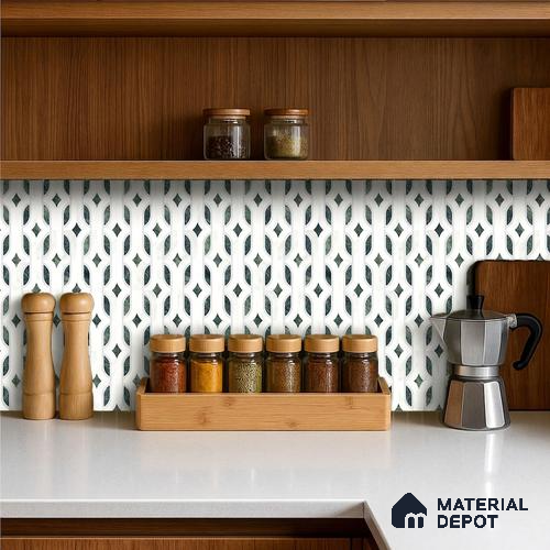 Moroccan Carving Wall & Floor Tile TL 11671 Verdant Lattice 1 ft x 1 ft Ceramic Carving Matte Finish Tile - 10 mm | Suitable For Bathroom, Dining Area & Kitchen Backsplash