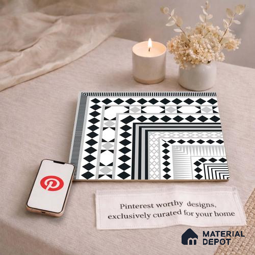 Moroccan Wall & Floor Carpet Corner Tile TL 11144 Monochrome Paragon 1 ft x 1 ft Ceramic Matte Finish Tile - 10 mm | Suitable For Living Room, Kitchen, Dining Area