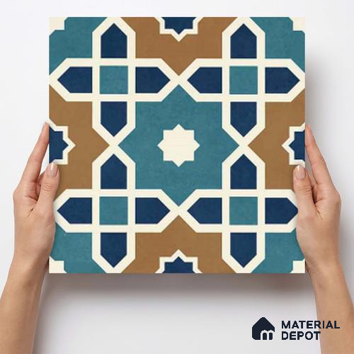 Moroccan Wall & Floor Tile TL 11103 Mosaic Azure 1 ft x 1 ft Ceramic Matte Finish Tile - 10 mm | Suitable For Bathroom, Balcony & Kitchen Backsplash