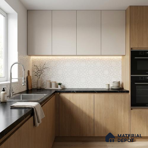 Moroccan Carving Wall & Floor Tile TL 11673 Ivory Arabesque 1 ft x 1 ft Ceramic Carving Matte Finish Tile - 10 mm | Suitable For Bathroom, Dining Area & Kitchen Backsplash