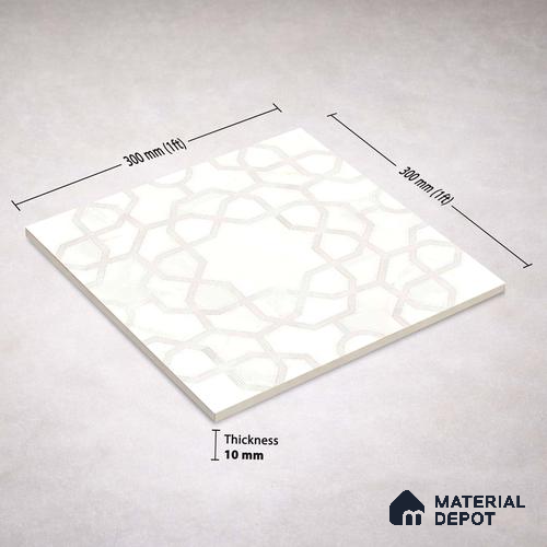 Moroccan Carving Wall & Floor Tile TL 11673 Ivory Arabesque 1 ft x 1 ft Ceramic Carving Matte Finish Tile - 10 mm | Suitable For Bathroom, Dining Area & Kitchen Backsplash