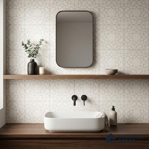 Moroccan Carving Wall & Floor Tile TL 11673 Ivory Arabesque 1 ft x 1 ft Ceramic Carving Matte Finish Tile - 10 mm | Suitable For Bathroom, Dining Area & Kitchen Backsplash