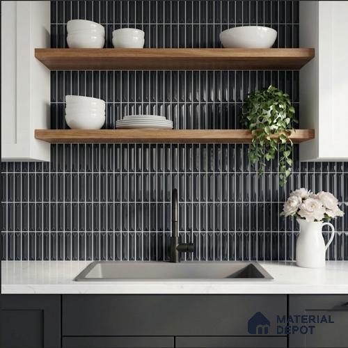 Faux Kitkat Subway Wall Tile TL 11310 Noir Pinnacle 1 ft x 1 ft Ceramic Glossy Finish Tile - 10 mm | Suitable For Bathroom, Balcony & Kitchen Backsplash