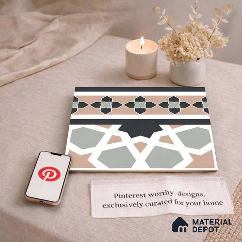 Moroccan Wall & Floor Carpet Border Tile TL 11165 Mosaic Tapestry 1 ft x 1 ft Ceramic Matte Finish Tile - 10 mm | Suitable For Bathroom, Balcony & Kitchen Backsplash