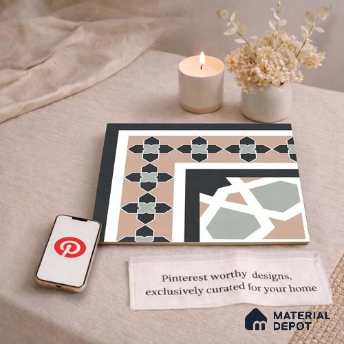 Moroccan Wall & Floor Carpet Corner Tile TL 11166 Rosette Mosaic 1 ft x 1 ft Ceramic Matte Finish Tile - 10 mm | Suitable For Bathroom, Balcony & Kitchen Backsplash