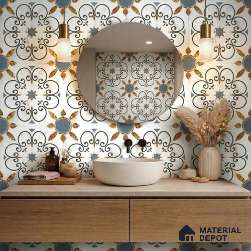 Moroccan Carving Wall & Floor Tile TL 11666 Baroque Fleur 1 ft x 1 ft Ceramic Carving Matte Finish Tile - 10 mm | Suitable For Bathroom, Dining Area & Kitchen Backsplash