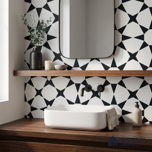 Moroccan Monochrome Wall & Floor Tile TL 11134 Nova Star 1 ft x 1 ft Ceramic Matte Finish Tile - 10 mm | Suitable For Bathroom, Balcony & Kitchen Backsplash