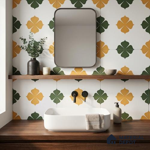 Moroccan Wall & Floor Tile TL 11127 Clover Marigold 1 ft x 1 ft Ceramic Matte Finish Tile - 10 mm | Suitable For Bathroom, Balcony & Kitchen Backsplash