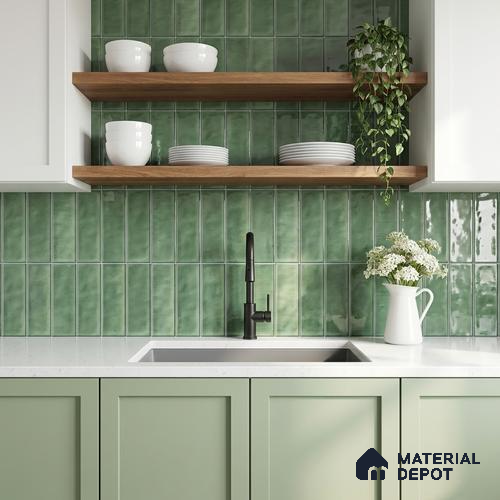Faux Subway Wall Tile TL 11304 Sage Flute 1 ft x 1 ft Ceramic Glossy Finish Tile - 10 mm | Suitable For Bathroom, Balcony & Kitchen Backsplash