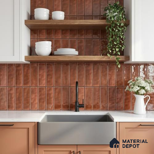 Faux Subway Wall Tile TL 11301 Copperwood Plank 1 ft x 1 ft Ceramic Glossy Finish Tile - 10 mm | Suitable For Bathroom, Balcony & Kitchen Backsplash