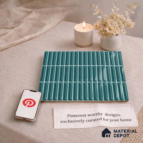 Faux Kitkat Subway Wall Tile TL 11312 Teal Arrowline 1 ft x 1 ft Ceramic Glossy Finish Tile - 10 mm | Suitable For Bathroom, Balcony & Kitchen Backsplash