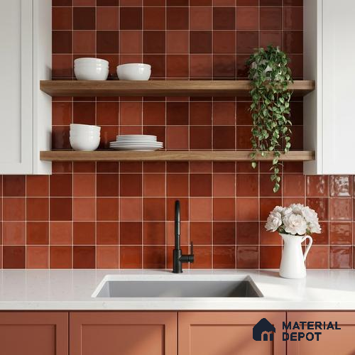 Faux Subway Wall Tile TL 11319 Sunset Terracotta 1 ft x 1 ft Ceramic Glossy Finish Tile - 10 mm | Suitable For Bathroom, Balcony & Kitchen Backsplash