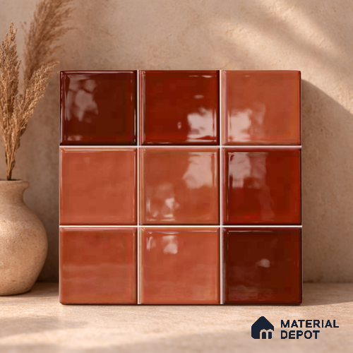Faux Subway Wall Tile TL 11319 Sunset Terracotta 1 ft x 1 ft Ceramic Glossy Finish Tile - 10 mm | Suitable For Bathroom, Balcony & Kitchen Backsplash