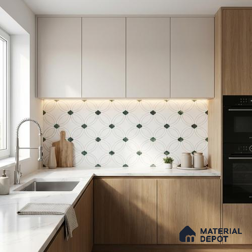 Moroccan Carving Wall & Floor Tile TL 11665 Emerald Lattice 1 ft x 1 ft Ceramic Carving Matte Finish Tile - 10 mm | Suitable For Bathroom, Dining Area & Kitchen Backsplash