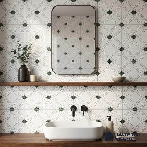 Moroccan Carving Wall & Floor Tile TL 11665 Emerald Lattice 1 ft x 1 ft Ceramic Carving Matte Finish Tile - 10 mm | Suitable For Bathroom, Dining Area & Kitchen Backsplash