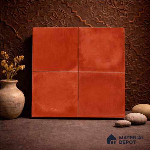 Moroccan Wall & Floor Center 1 Carpet Tile TL 11205 Terracotta Plain 1 ft x 1 ft Ceramic Matte Finish Tile - 10 mm | Suitable For Bathroom, Balcony & Kitchen Backsplash