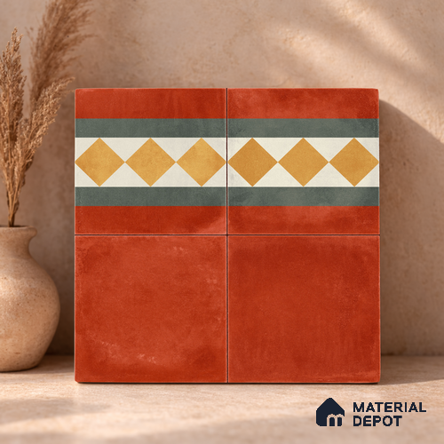 Moroccan Wall & Floor Border 3 Carpet Tile TL 11206 Russet Diamond 1 ft x 1 ft Ceramic Matte Finish Tile - 10 mm | Suitable For Bathroom, Balcony & Kitchen Backsplash