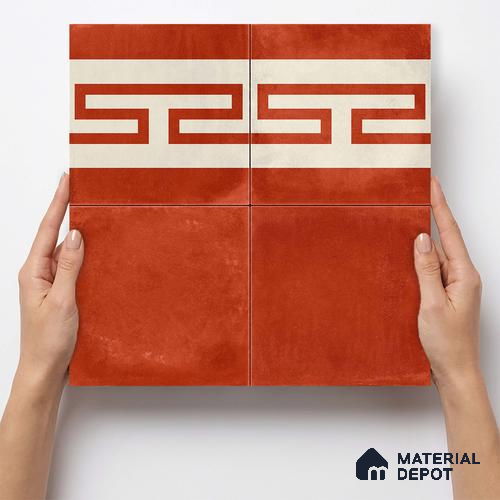 Moroccan Wall & Floor Border 4 Carpet Tile TL 11208 Terracotta Maze 1 ft x 1 ft Ceramic Matte Finish Tile - 10 mm | Suitable For Bathroom, Balcony & Kitchen Backsplash