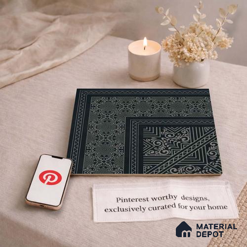 Moroccan Wall & Floor Carpet Corner Tile TL 11175 Noir Filigree 1 ft x 1 ft Ceramic Matte Finish Tile - 10 mm | Suitable For Bathroom, Balcony & Kitchen Backsplash