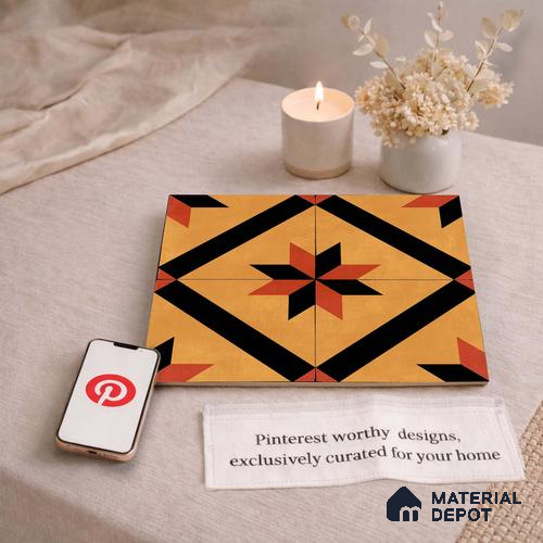 Moroccan Wall & Floor Tile TL 11184 Sienna Starburst 1 ft x 1 ft Ceramic Matte Finish Tile - 10 mm | Suitable For Bathroom, Balcony & Kitchen Backsplash