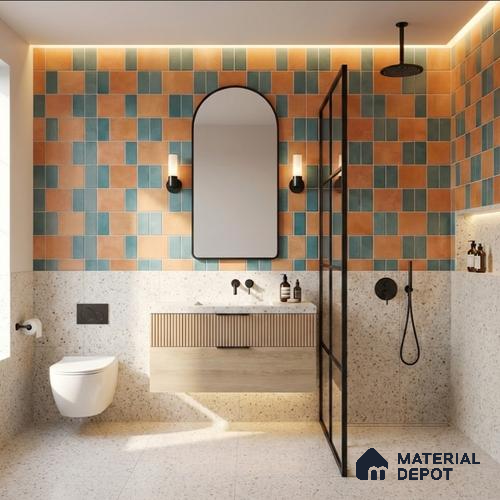 Faux Subway Wall Tile TL 11261 Terracotta Azure 2 ft x 1 ft Ceramic Granulla Finish Tile - 9 mm | Suitable For Bathroom, Balcony & Kitchen Backsplash