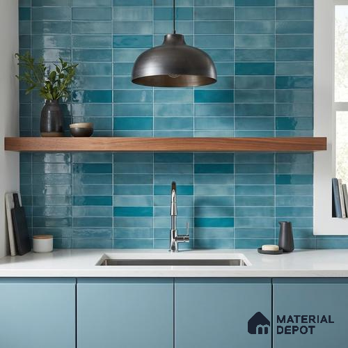 Faux Subway Wall Tile TL 11227 Azure Drift 2 ft x 1 ft Ceramic Glossy Finish Tile - 9 mm | Suitable For Bathroom, Balcony & Kitchen Backsplash