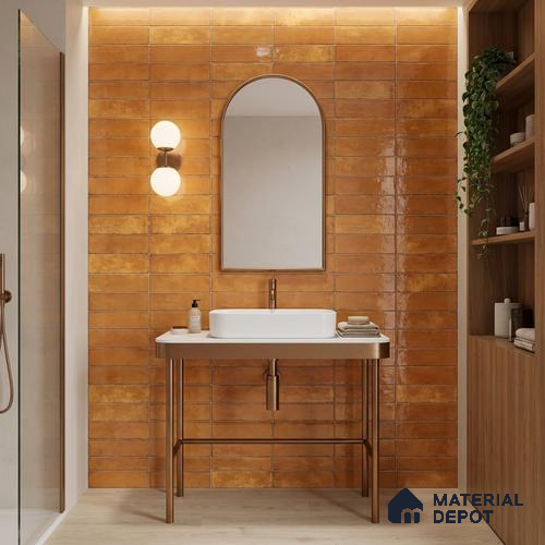 Faux Subway Wall Tile TL 11230 Sunbaked Brick 2 ft x 1 ft Ceramic Glossy Finish Tile - 9 mm | Suitable For Bathroom, Balcony & Kitchen Backsplash