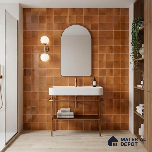 Faux Subway Wall Tile TL 11247 Bronze Ember 2 ft x 1 ft Ceramic Glossy Finish Tile - 9 mm | Suitable For Bathroom, Balcony & Kitchen Backsplash
