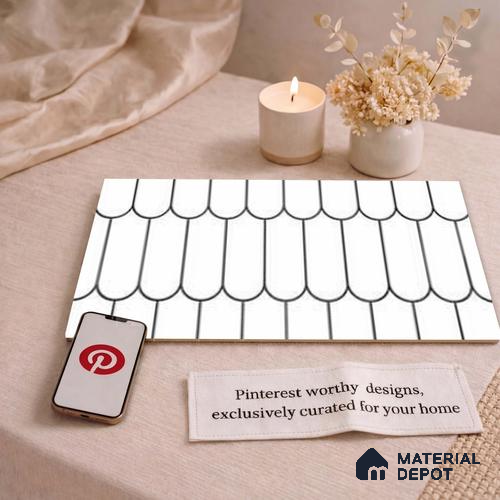 Faux Subway Wall Tile TL 11277 Scallop Crest 2 ft x 1 ft Ceramic Glossy Finish Tile - 9 mm | Suitable For Bathroom, Balcony & Kitchen Backsplash