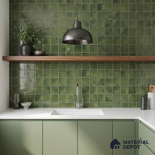 Faux Subway Wall Tile TL 11258 Verdant Mist 2 ft x 1 ft Ceramic Glossy Finish Tile - 9 mm | Suitable For Bathroom, Balcony & Kitchen Backsplash