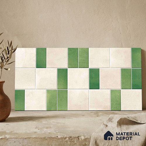 Faux Subway Wall Tile TL 11263 Verdant Block 2 ft x 1 ft Ceramic Granulla Finish Tile - 9 mm | Suitable For Bathroom, Balcony & Kitchen Backsplash
