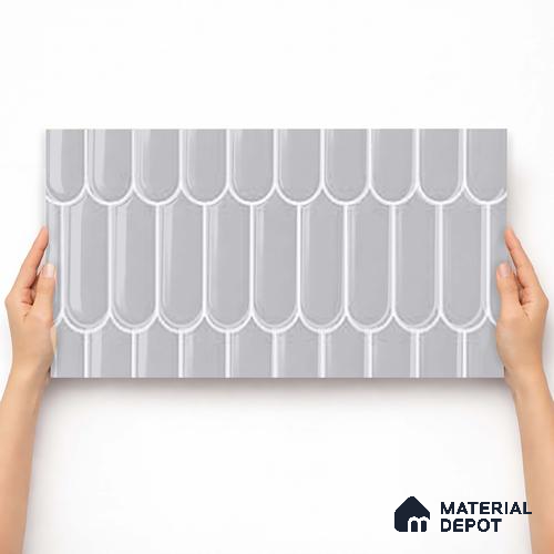 Faux Subway Wall Tile TL 11279 Pewter Scallop 2 ft x 1 ft Ceramic Glossy Finish Tile - 9 mm | Suitable For Bathroom, Balcony & Kitchen Backsplash