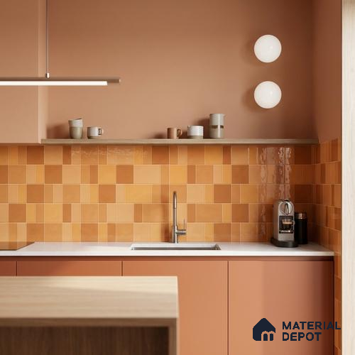 Faux Subway Wall Tile TL 11238 Amber Patchwork 2 ft x 1 ft Ceramic Glossy Finish Tile - 9 mm | Suitable For Bathroom, Balcony & Kitchen Backsplash